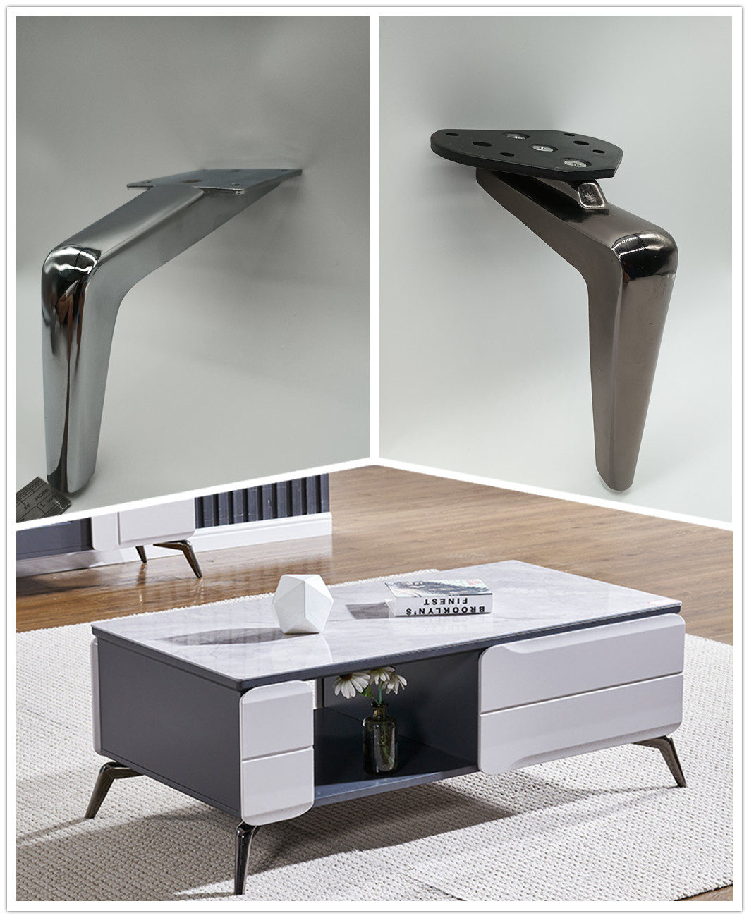 Mesa de armário cônico de metal de alta qualidade, pernas de sofá para móveis cromados